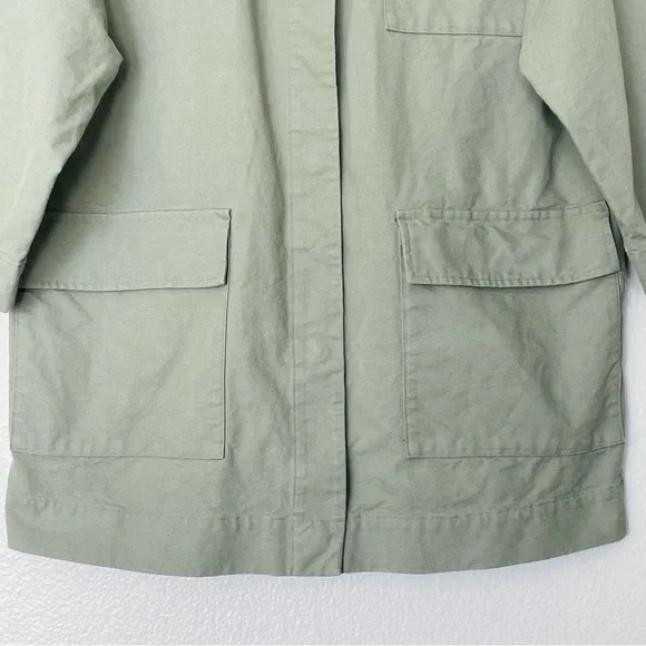Eileen Fisher Organic Cotton Hemp Green Canvas Jacket Snap Closure Size PS